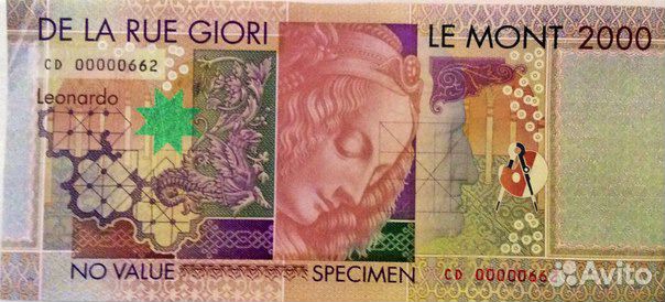 Тестовая банкнота Леонардо Да Винчи De la rue