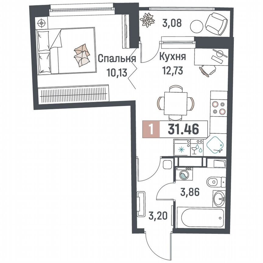 1-к. квартира, 31,5 м², 16/18 эт.