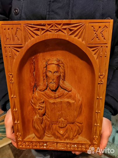 Икона старая резная деревянная