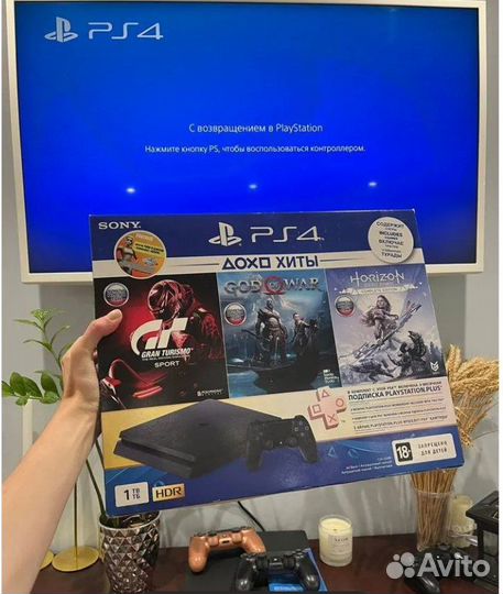 Sony playstation 4 slim 1tb+джойстик+игры