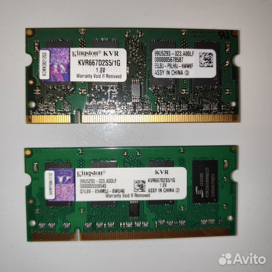 2шт. Каждая DDR2 1gb 667 Kingston