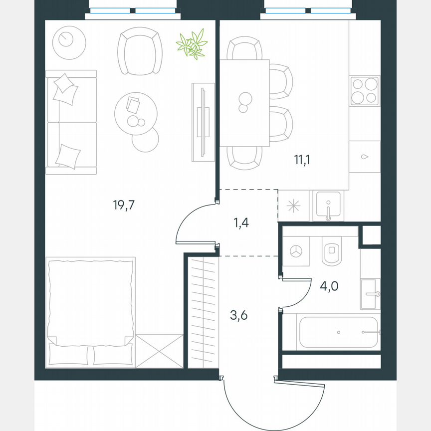 1-к. квартира, 39,8 м², 39/45 эт.