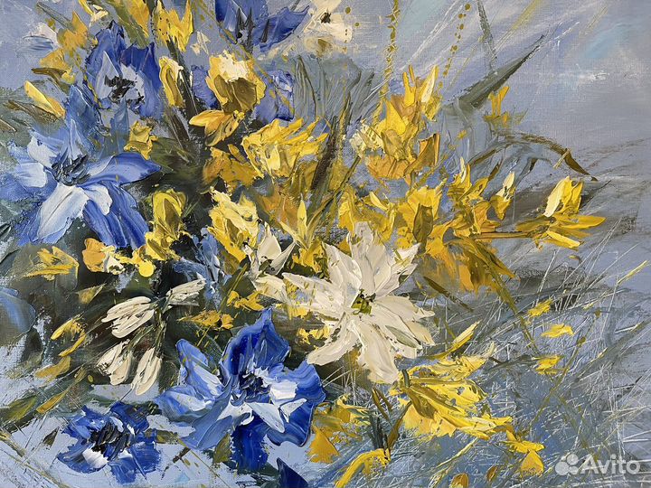 Картина маслом на холсте цветы абстракция