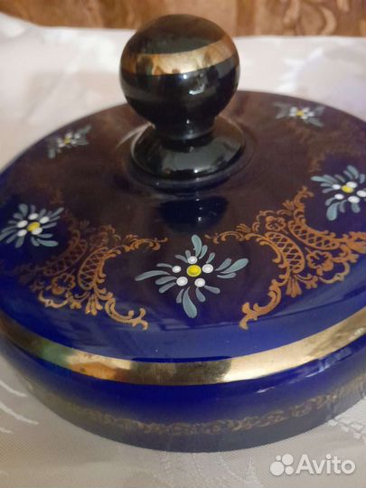 Ваза для фруктов, конфетница богемия, кобальт 1970