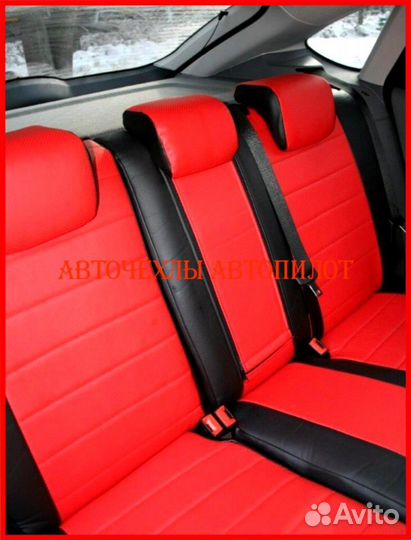 Чехлы Автопилот Ford Focus 2 из экокожи чёрно-крас