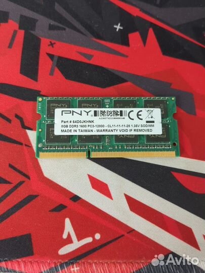 На ноутбук PNY 8GB DDR3 1600 Mhz sodimm Ддр3 pc3l