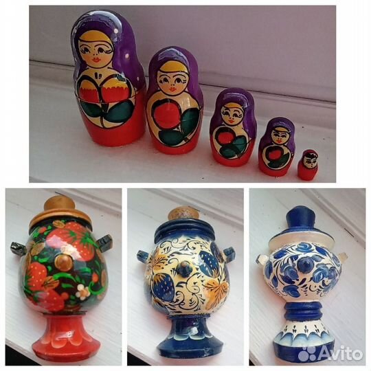 Деревянные магниты и матрешки пакетом