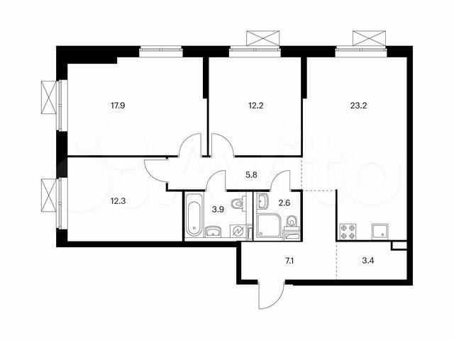 3-к. квартира, 88,4 м², 4/33 эт.