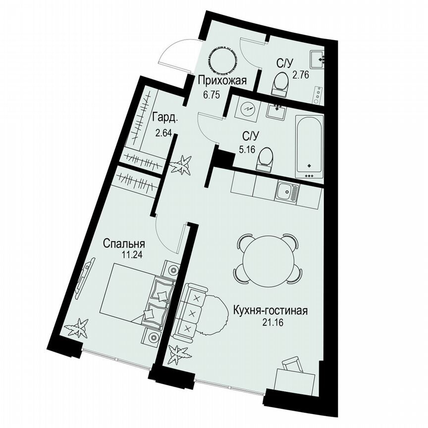 1-к. квартира, 49,7 м², 2/6 эт.