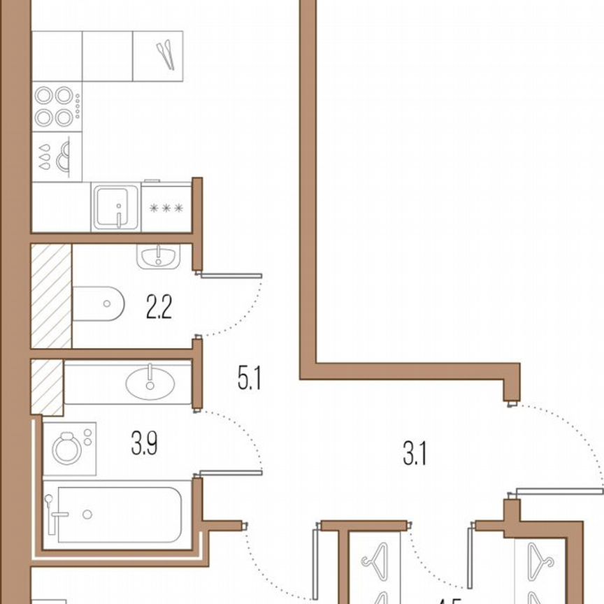 1-к. квартира, 54,8 м², 2/9 эт.