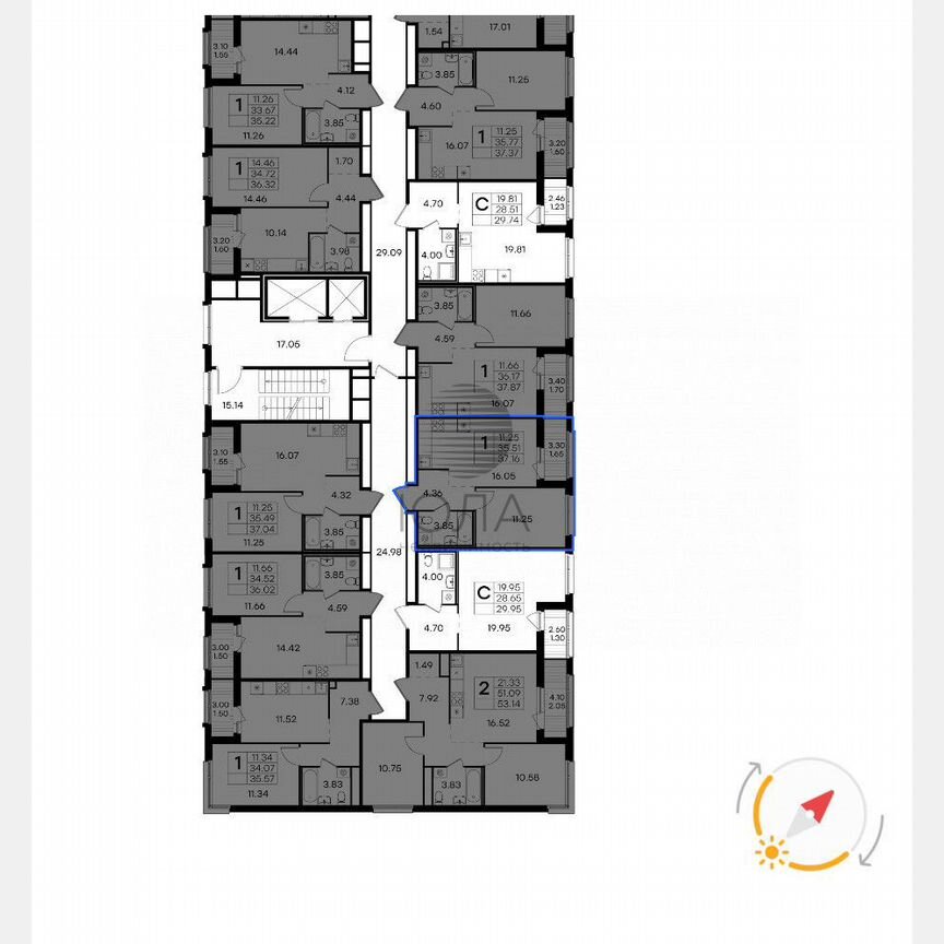 1-к. квартира, 37,2 м², 9/16 эт.