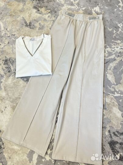 Brunello cucinelli брюки палаццо бежевые