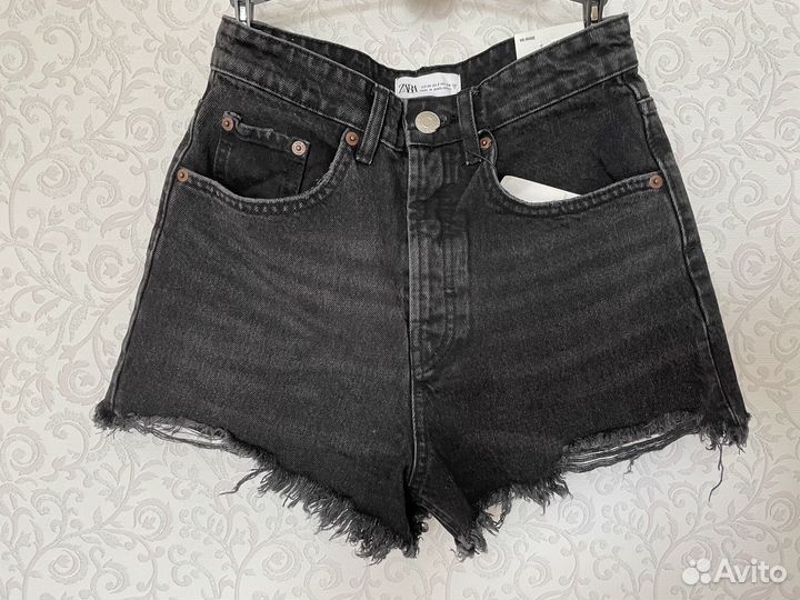 Джинсовые шорты Zara с высокой посадкой черные нов