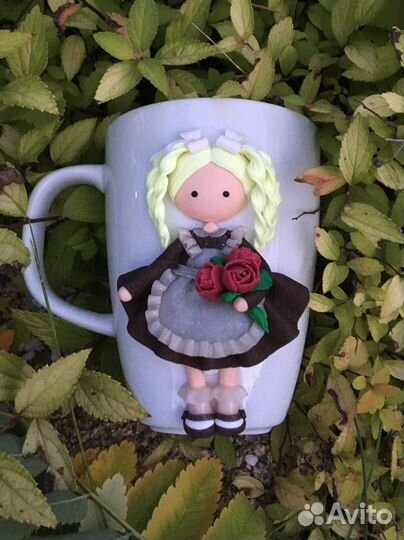 Кружка декорированная полимерной глиной