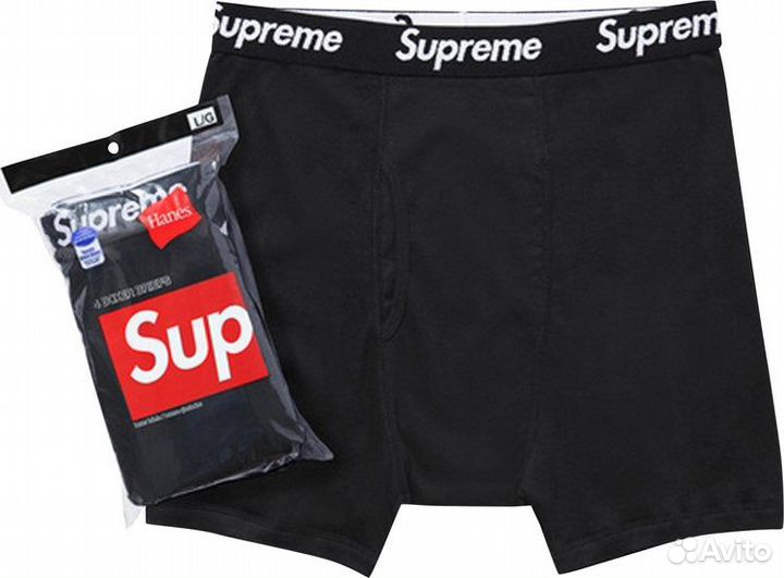 Трусы Supreme x Hanes Boxers (Black) оригинал