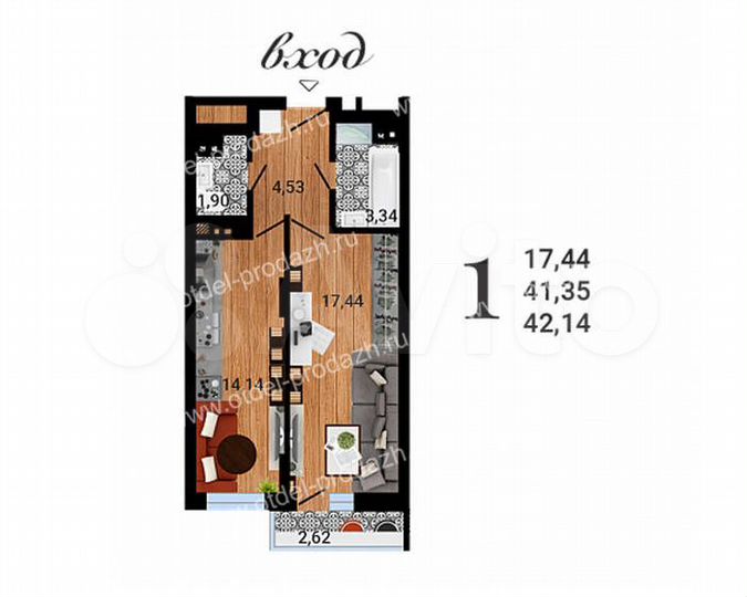 1-к. квартира, 42,1 м², 24/26 эт.