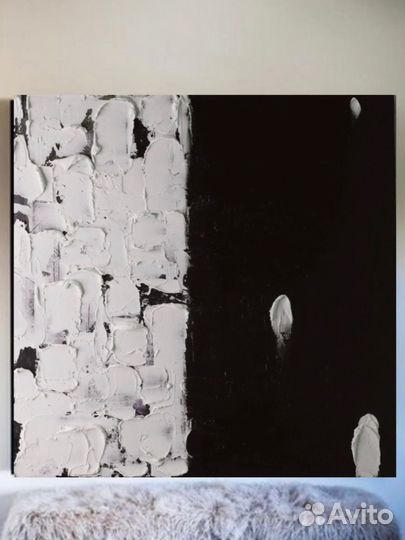 Картина абстракция мазки рельеф чб