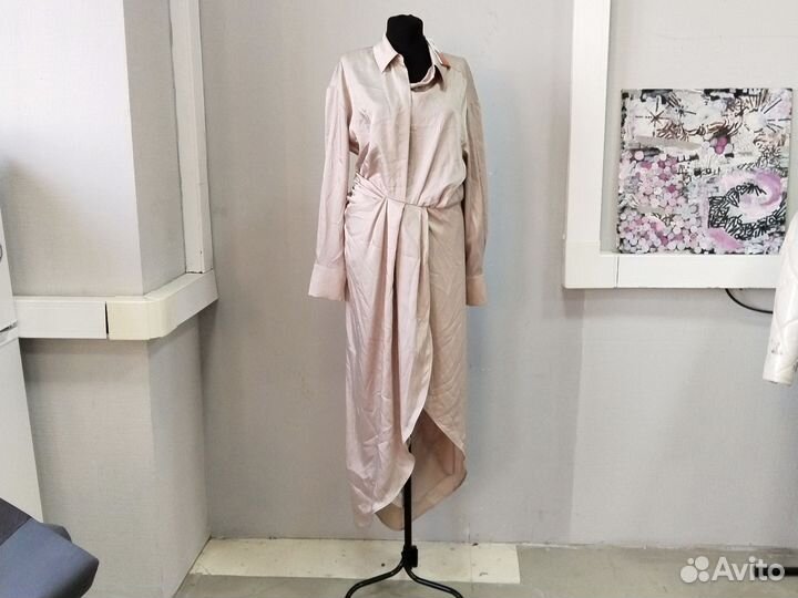 Платье mango Atlantis атласное бежевое