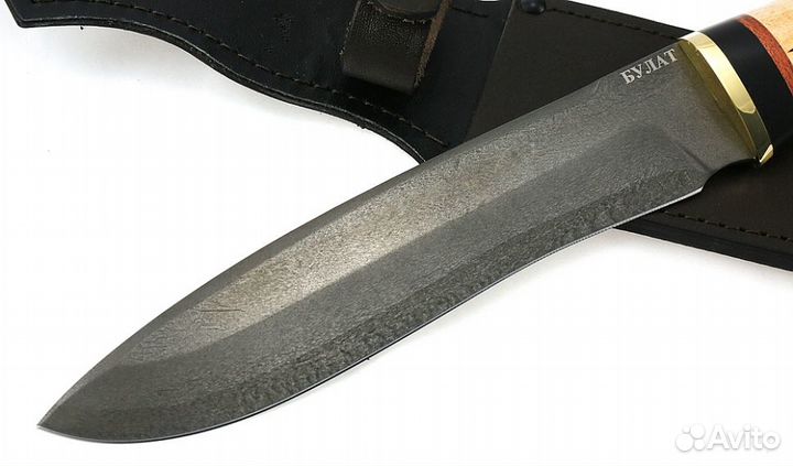 Нож Медведь сталь булат, рукоять черный граб-карел