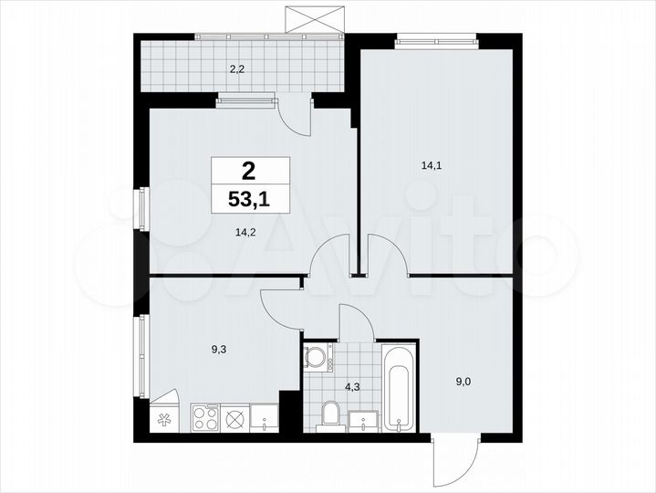 2-к. квартира, 53,1 м², 5/18 эт.