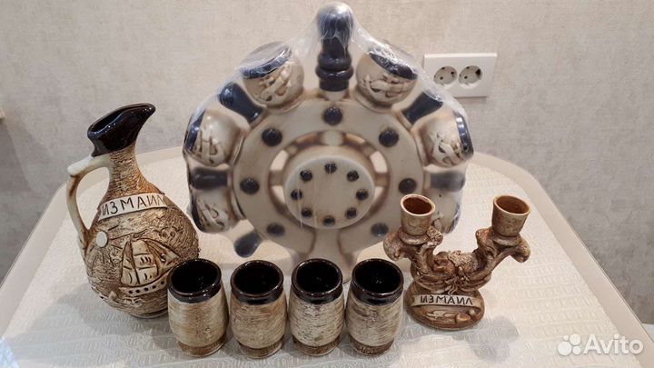 Рюмки, кувшин, набор рюмочный корабельный штурвал