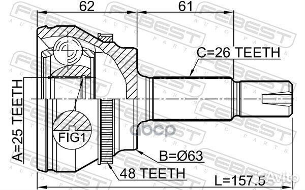 Шрус наружный 25x63x26 toyota corolla verso AUR