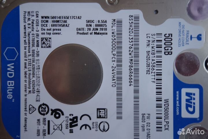 Жесткие диски HDD 2.5'' WD Blue, 500 Гб