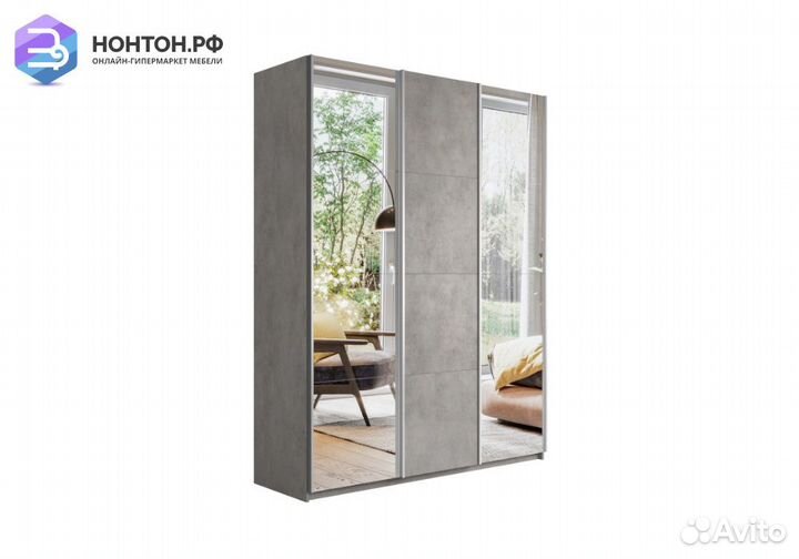 Шкаф-купе 3-х створчатый с зеркалами Прайм бетон