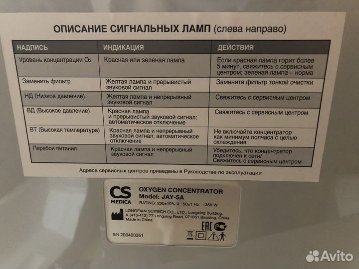Кислородный концентратор CS medica JAY-5A