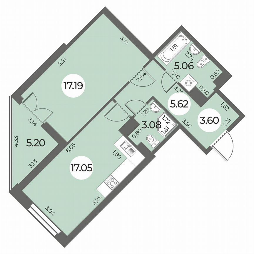 1-к. квартира, 54 м², 11/24 эт.