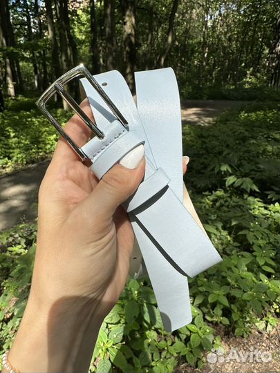 Ремень женский натуральная кожа голубой. Тренд