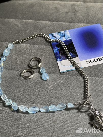 Комплект колье и серьги с аквамарином
