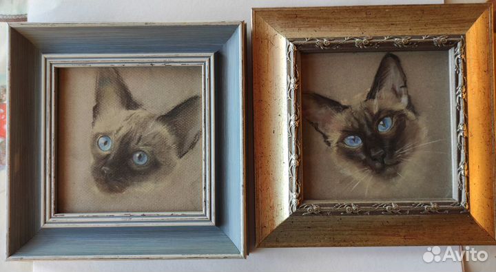 Картина пастель на бумаге кот и котенок