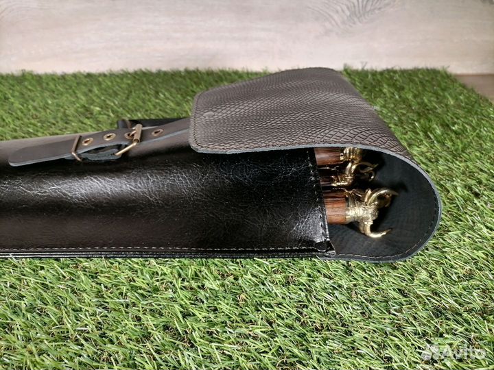 Шампуры объёмная рукоять Бык в чехле эко-кожа (стр