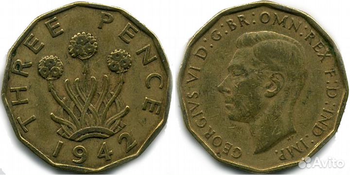 Монета 3 pence 1942 года - George VI - Великобрита