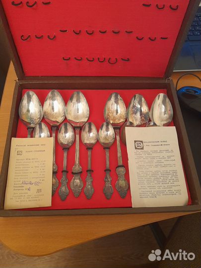 Набор столовых и чайных ложек мельхиор