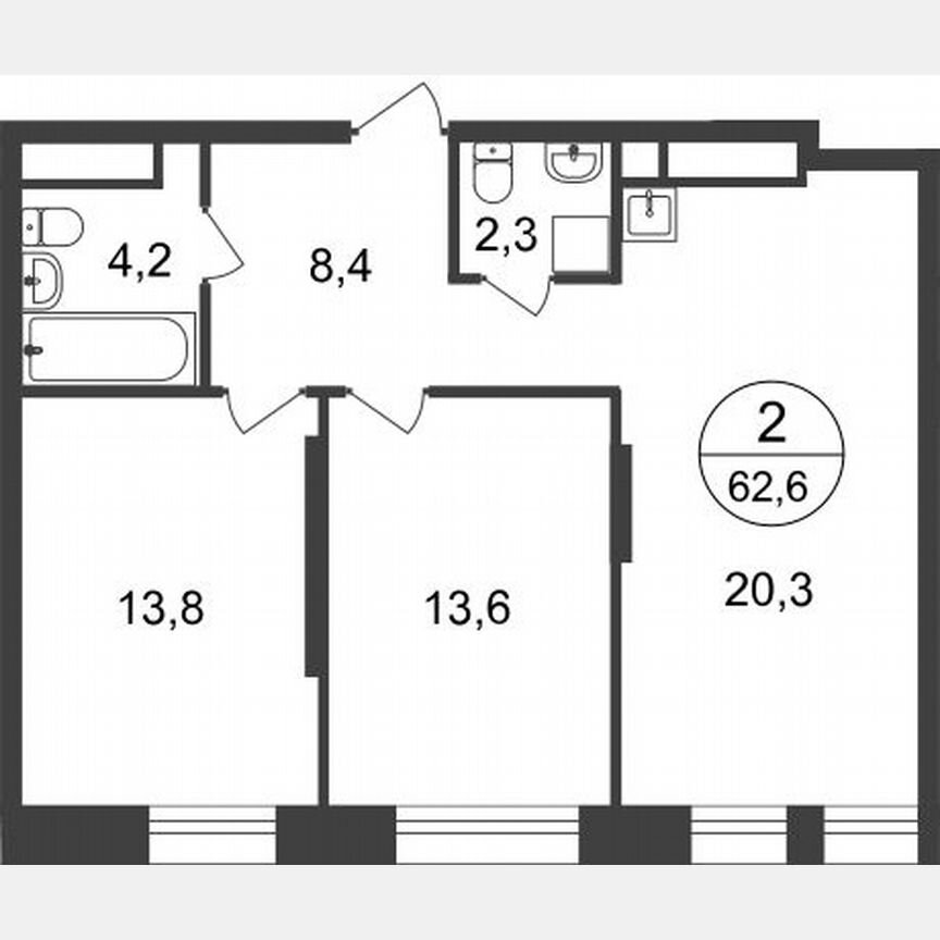 2-к. квартира, 62,6 м², 20/22 эт.