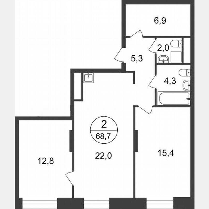 2-к. квартира, 68,7 м², 13/22 эт.