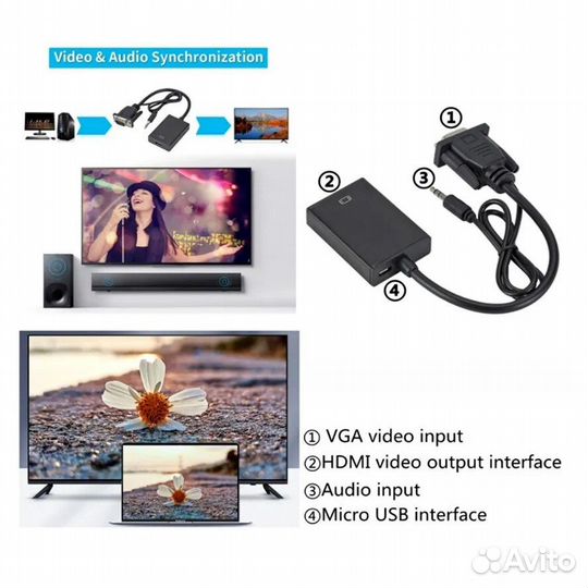 Адаптер-преобразователь VGA/hdmi, 1080P Переходник