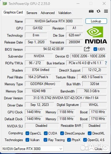 Nvidia Geforce RTX 3080 10GB Gainward OEM