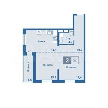 2-к. квартира, 57 м², 3/15 эт.