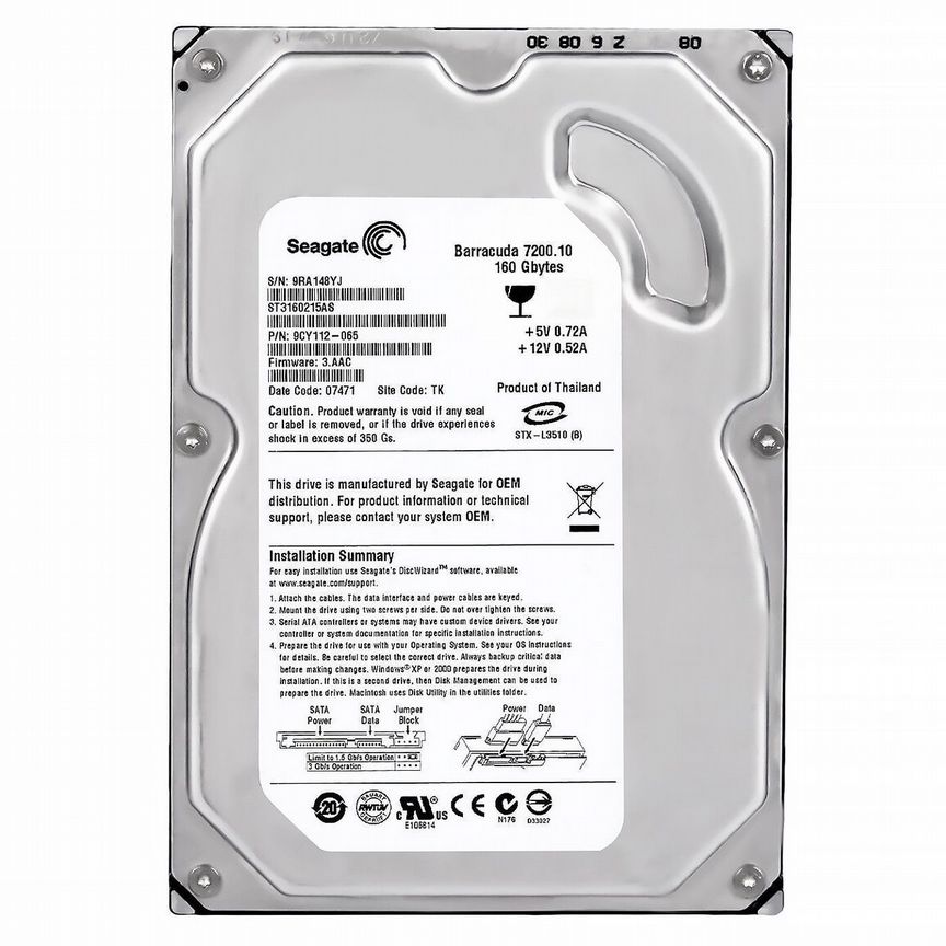 [ST3160215AS] Жесткий Диск Seagate 160gb Sata2 3.5 St3160215as