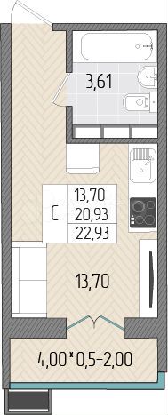 Квартира-студия, 22,9 м², 6/8 эт.