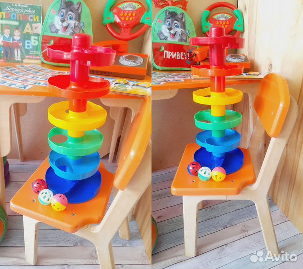 10в1набор. Стол + стул, попрыгун, пирамида, горка