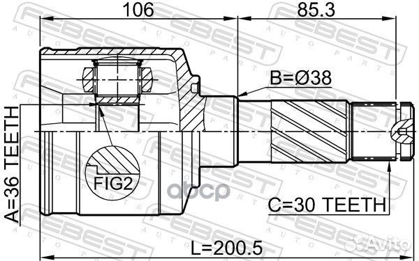 Шрус внутренний правый 36x38x30 mazda BT-50 06