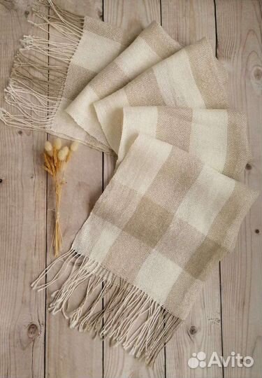 Палантин льняной серый, ручное ткачество