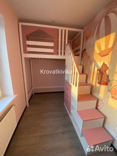 Детская Эко кровать чердак из массива Березы