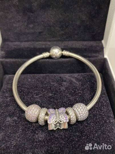 Браслет pandora silver bangle из серебра с шармами