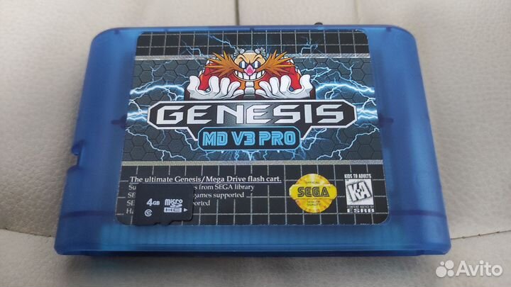 Флеш картридж (синий) sega MD V3 PRO 4Gb classic