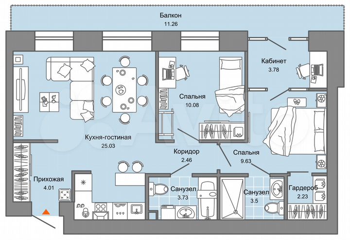 2-к. квартира, 68 м², 2/7 эт.